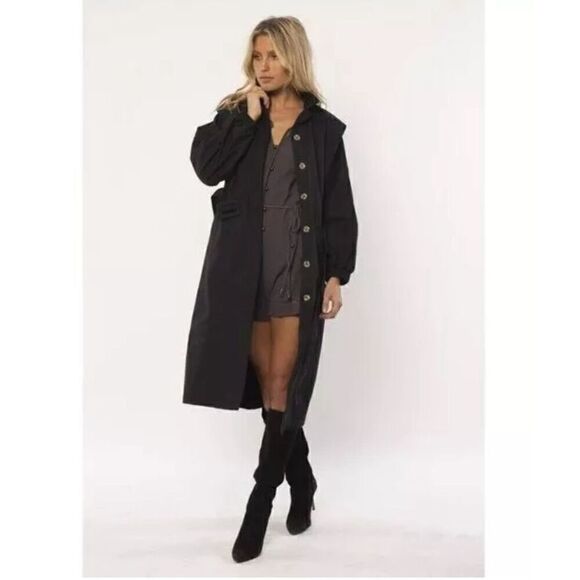 Amuse Society X Revolve Ginger Woven Trench Jacket Black Belted size M NWT - Picture 4 of 16